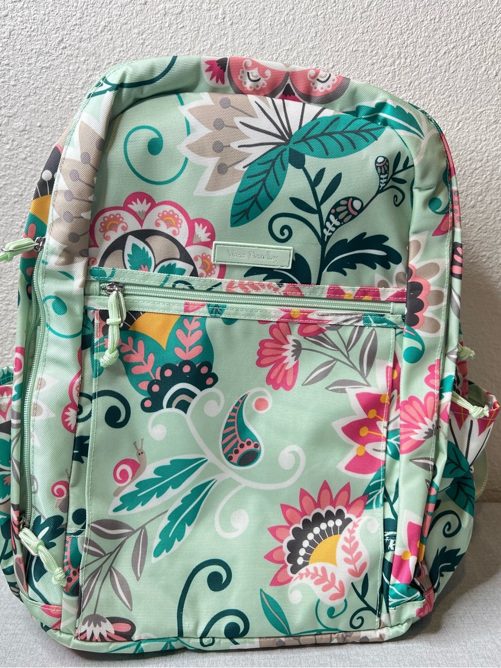 Vera Bradley Mint Floral Pattern Backpack with Pink & Teal Accents